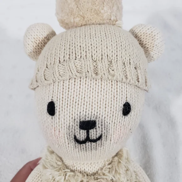CUDDLE + KIND Handmade Cream Stella The Polar Bear Hand Knit Cotton Stuffy 16" - Picture 5 of 11